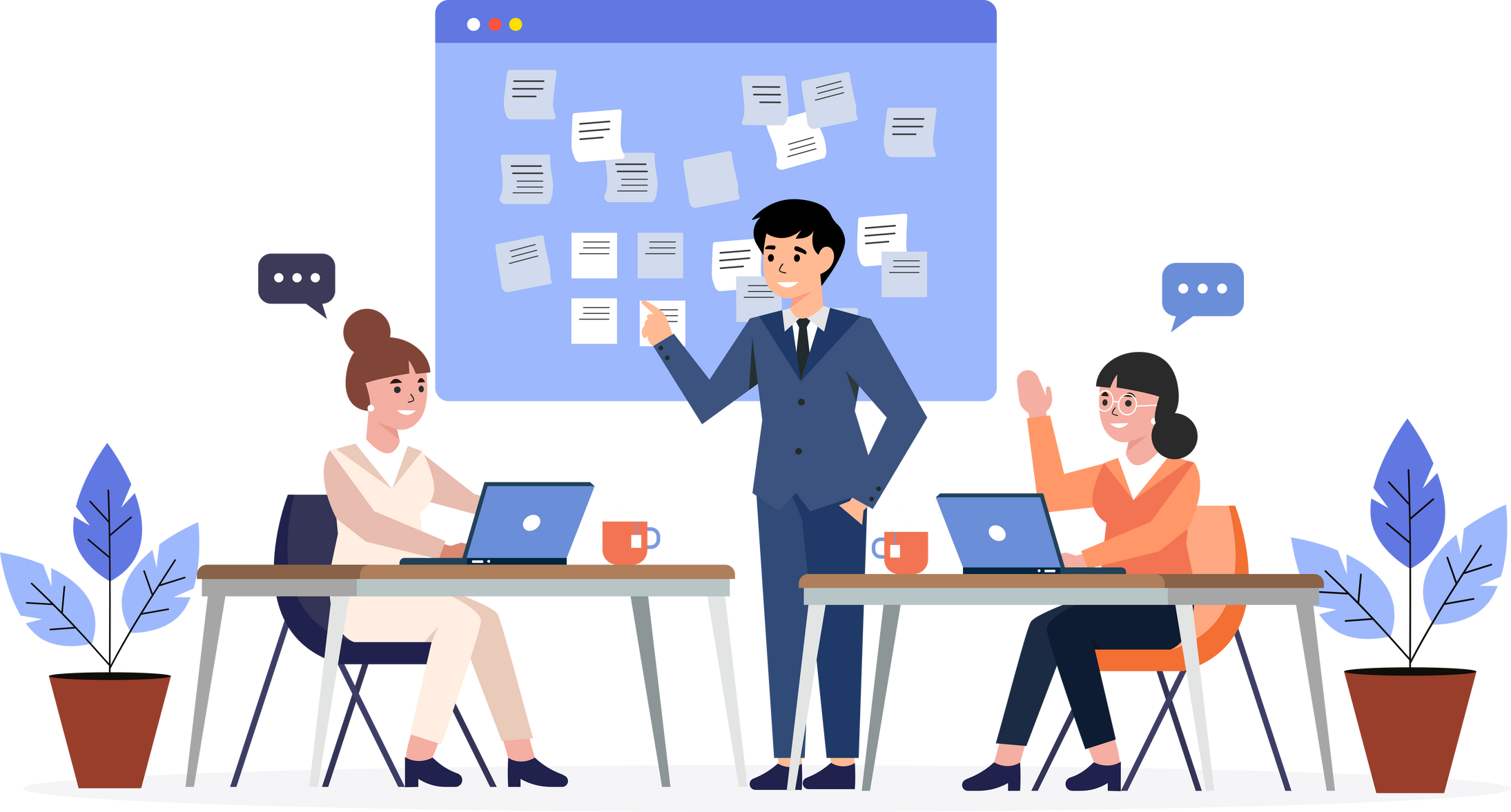 Business team planning weekly schedule tasks on task board. task board schedule strategy